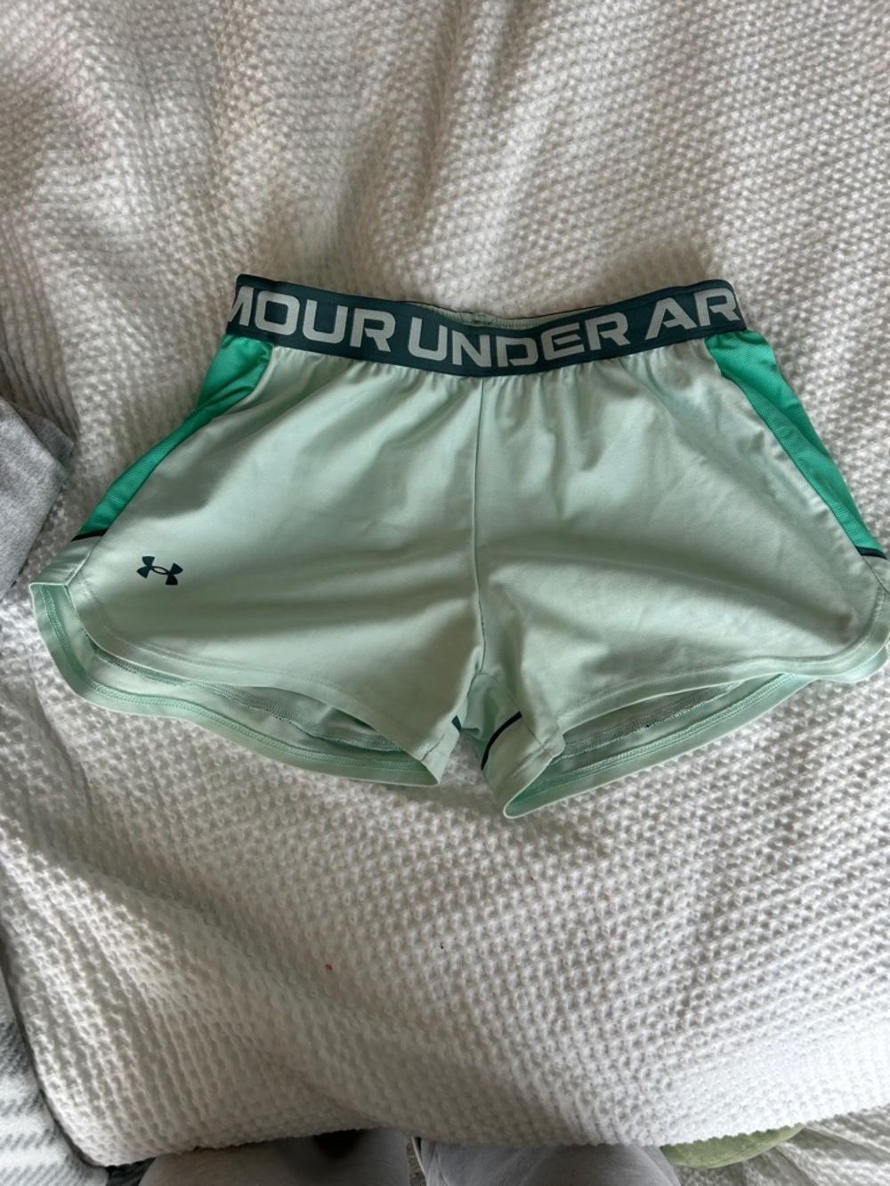 Under Armour Light Mint Athletic Shorts with Teal Trim